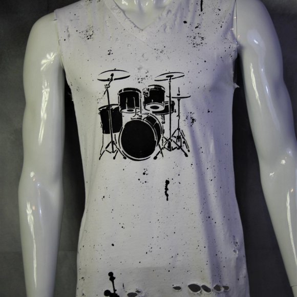 Drums Handmade Distressed Destroyed Ripped Shirt - Picture 3 of 5